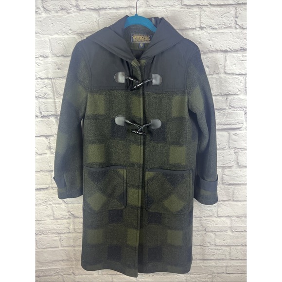 Pendelton Women's Preppy Wool Blend Buffalo Plaid Hooded Duffle Coat Size XS
